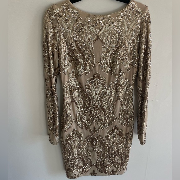 slim fit dress slacks Monsoon Metallic Gold Sequin Long Sleeve Maxi Dress UK 12 – Reliked main image 1